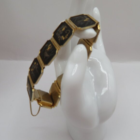 Japanese Damascene Style Panel Vintage Bracelet - Picture 8 of 10